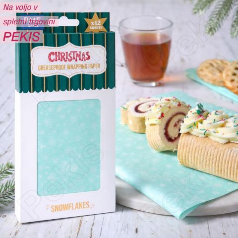 Snežinke, 12 papirčkov za ovijanje (40x40 cm) odpornega na maščobo