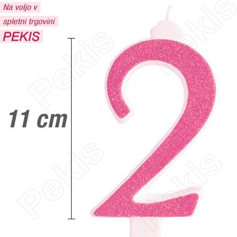 Svečka številka, Roza z bleščicami (11cm) št.2