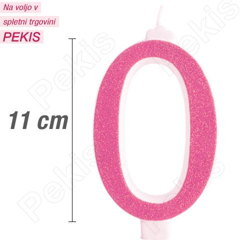 Svečka številka, Roza z bleščicami (11cm) št.0 Svečka številka, Roza z bleščicami (11cm) št.0