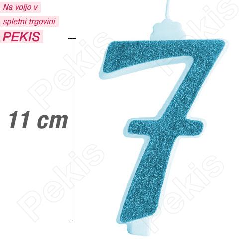 Svečka številka, Modra z bleščicami (11cm) št.7 Svečka številka, Modra z bleščicami (11cm) št.7