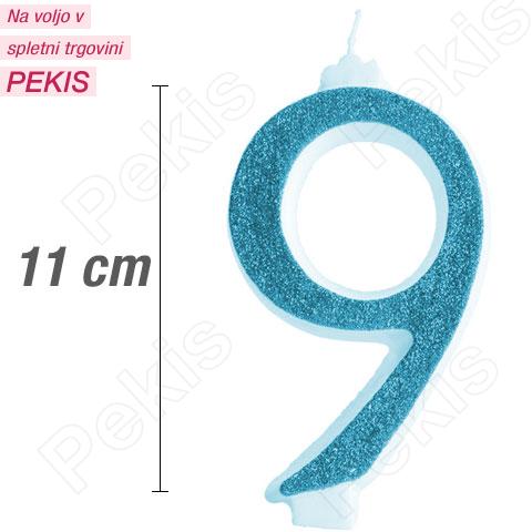 Svečka številka, Modra z bleščicami (11cm) št.9