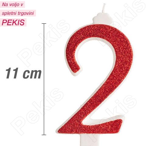 Svečka številka, Rdeča z bleščicami (11cm) št.2