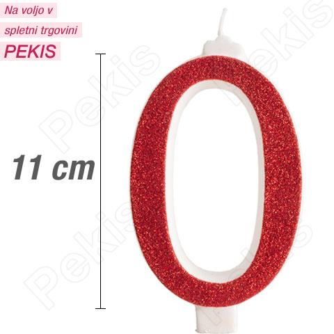 Svečka številka, Rdeča z bleščicami (11cm) št.0 Svečka številka, Rdeča z bleščicami (11cm) št.0