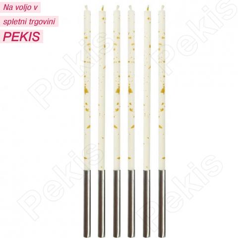 Millennium svečke za torto (16 cm, 6 kom) zlato/bele Millennium svečke za torto (16 cm, 6 kom) zlato/bele