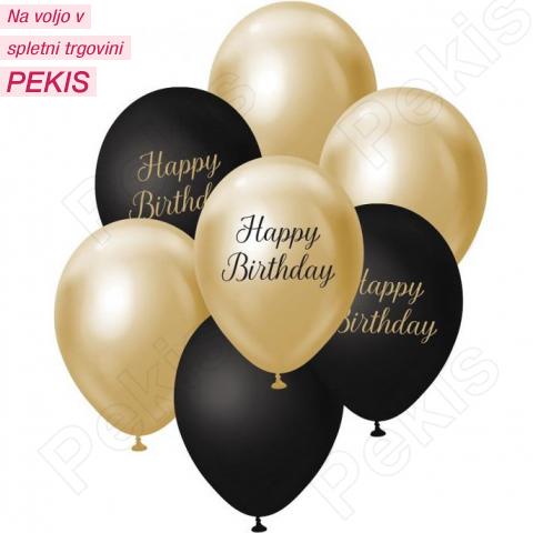 Baloni Happy Birthday (zlati, črni, beli) 7 kom Baloni Happy Birthday (zlati, črni, beli) 7 kom