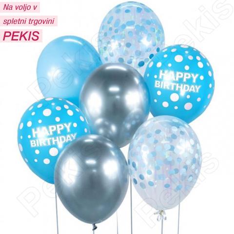 Mix balonov (modro srebrni Happy Birthday) 7 kom