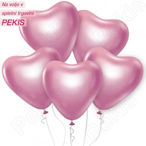 Baloni lepota in šarm (platinasto svetlo roza vijolični srčki) 6 kom