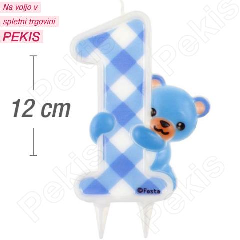 Večja svečka številka, Modra z medvedkom (12cm) št.1 Večja svečka številka, Modra z medvedkom (12cm) št.1