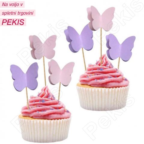 Dekoracija za muffine (6 kom) Roza in vijolični metuljčki