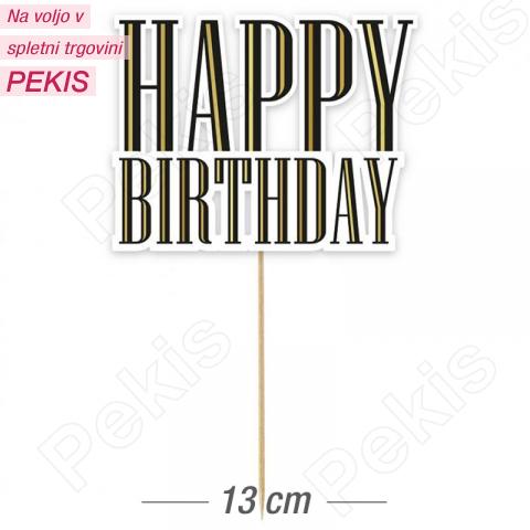 Topper za torto črno-zlat napis Happy Birthday Topper za torto črno-zlat napis Happy Birthday