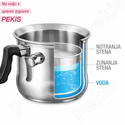 Posoda za mleko 1,5 L z dvojno steno in piščalko