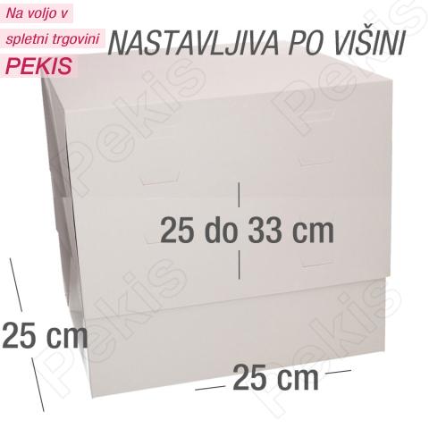 Wilton nastavljiva kartonska škatla za torte – 25 x 25 cm, višina 25–33 cm