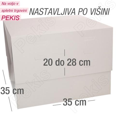 Nastavljiva kartonska škatla za torte – 35 x 35 cm, višina 20–28 cm