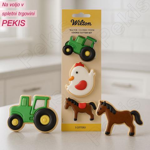 Wilton komplet modelčkov za piškote – traktor, piščanček in konj