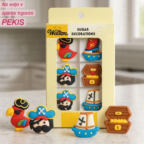 Wilton sladkorni okraski Pirati in papige za torte (8 kosov)