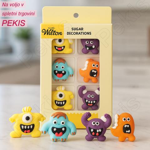 Wilton sladkorni okraski Manic Monsters za torte (8 kosov)