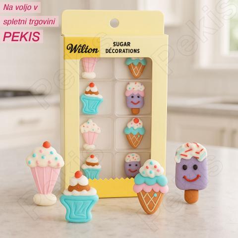 Wilton sladkorni okraski Sladoledna zabava za torte (8 kosov)