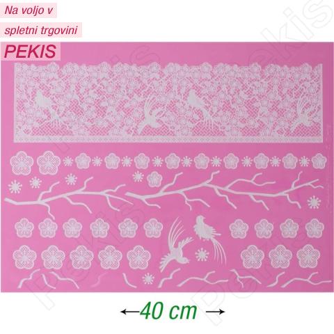 Cake Lace silikonski model za čipke (Oriental Blossom & Birds) Orientalski cvetovi in ​​ptice