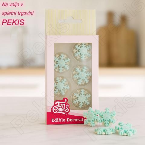 Dekoracija iz fondanta belo modre snežinke, 12 kom