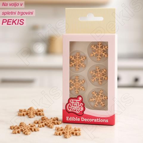 Dekoracija iz fondanta bronasto zlate snežinke, 12 kom