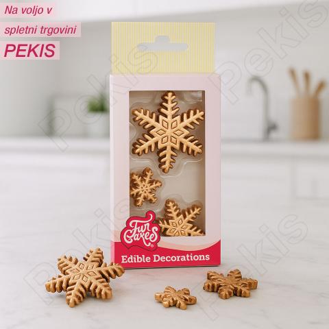 Dekoracija iz fondanta (različne velikosti) bronasto zlate snežinke, 12 kom