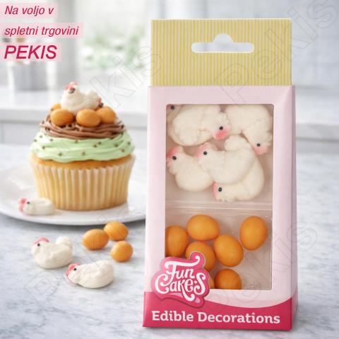 Sladkorni okraski Piščanči in jajčka (FunCakes, 2cm) 12 kom