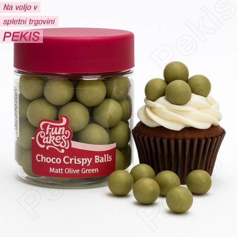 Čoko hrustljave kroglice Matt Olive Green (15 mm) mat olivno zelene