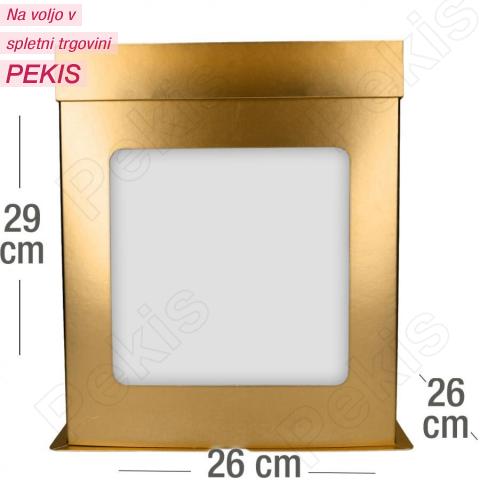 Visoka ZLATA kartonska embalaža za torto 26x26x29 cm