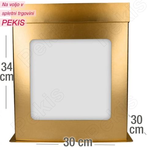 Visoka ZLATA kartonska embalaža za torto 30x30x34 cm