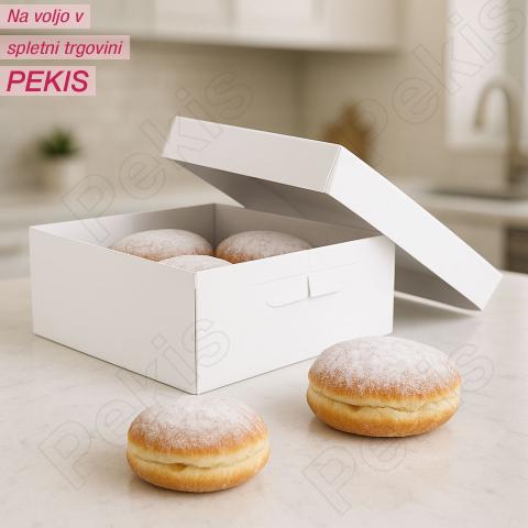 Škatla za krofe ali pito – kartonska embalaža 20×20×8 cm