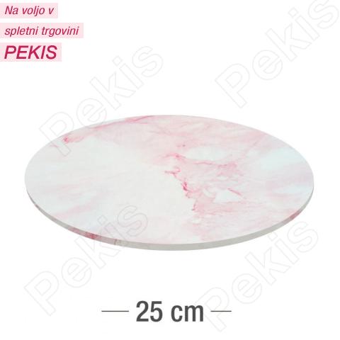 Trden podstavek za torte (roza marmor, lesonit) 25cm