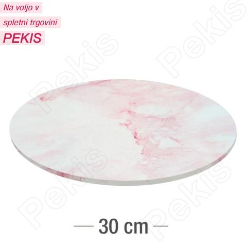 Trden podstavek za torte (roza marmor, lesonit) 30cm