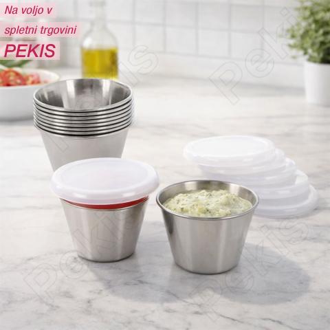 Skodelice za omako (8 kosov, Ø 6 cm) iz nerjavečega jekla s pokrovom