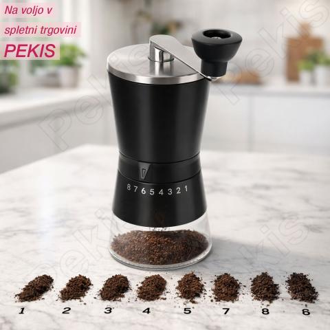 Sodoben ročni mehanski mlinček za kavo z 8 stopnjami mletja