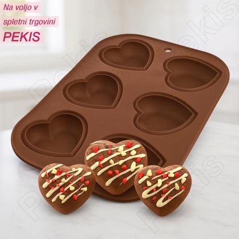 Silikonski model (oblika srca) za 6 mafinov