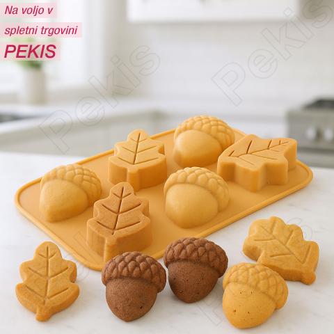 Silikonski model (listi in želodi) za 6 mafinov