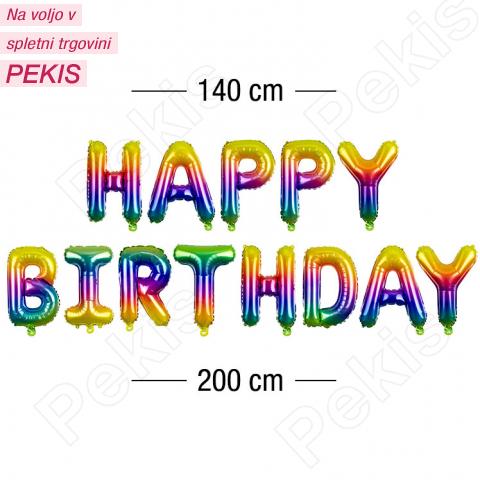 Folija baloni Happy Birthday (3,4 m) mavrica