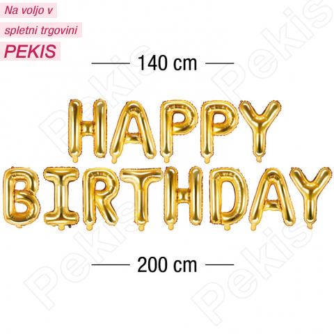 Folija baloni Happy Birthday (3,4 m) metalik zlati