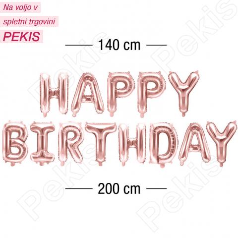 Folija baloni Happy Birthday (3,4 m) metalik roza/zlati