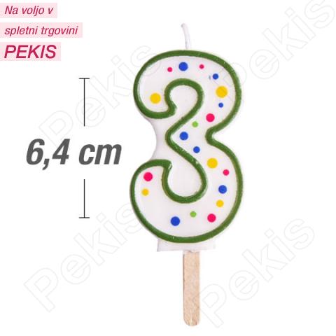 Svečka številka, Zelena (6,4cm) št.3 Svečka številka, Zelena (6,4cm) št.3
