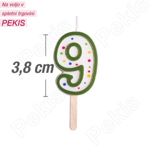 Svečka številka, Zelena (3,8cm) št.9 Svečka številka, Zelena (3,8cm) št.9