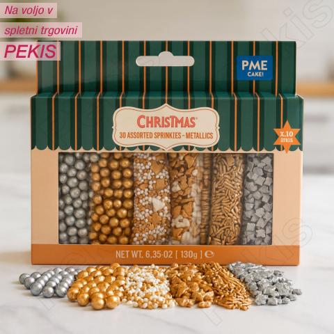 Božični komplet 30 METALIK posipov (180g) za praznično dekoracijo sladic