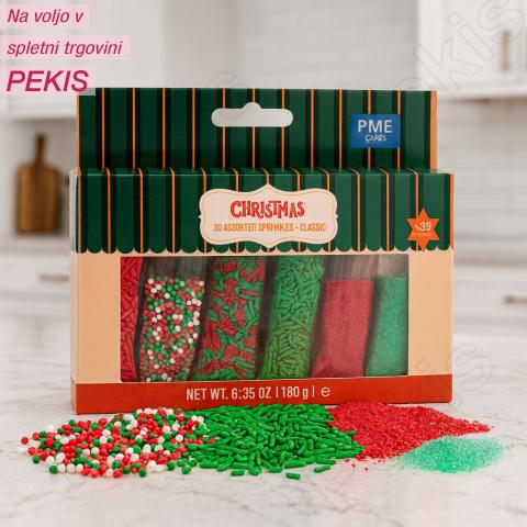 Božični komplet 30 MEŠANIH posipov (180g) za praznično dekoracijo sladic