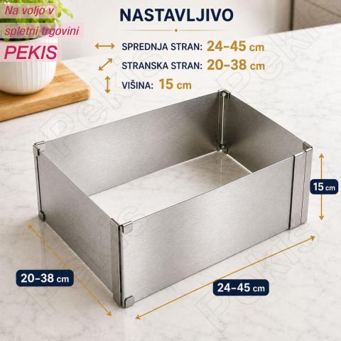 Nastavljiv pekač za torte 20–38 × 24–45 cm, višina 15 cm