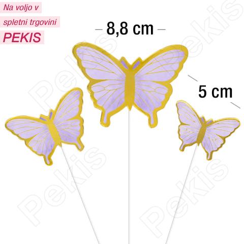 Metuljčki (vijolični in zlati, 10 kom) Topperji za torto