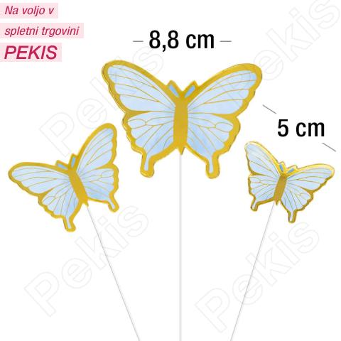 Metuljčki (modri ​​in zlati, 10 kom) Topperji za torto