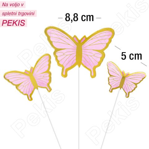 Metuljčki (roza ​​in zlati, 10 kom) Topperji za torto