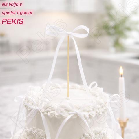 Bela pentlja za okrasitev torte (10 kom) detajl, ki zaključi zgodbo