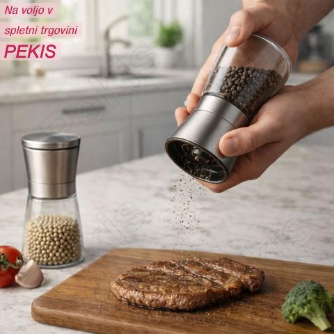 Ročni mlinček za sol in poper – steklen komplet 2 kosov z natančnim mletjem
