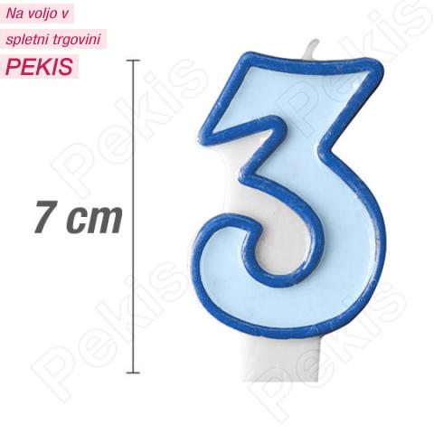 Svečka številka, Modra (7cm) št.3 Svečka številka, Modra (7cm) št.3